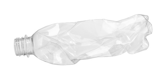 Photo of Crumpled disposable plastic bottle isolated on white