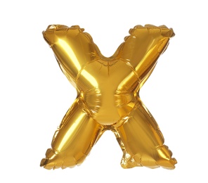 Photo of Golden letter X balloon on white background