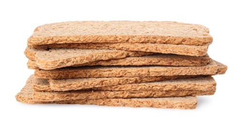 Photo of Stack of fresh rye crispbreads isolated on white