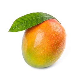 Photo of Delicious ripe mango on white background. Tropical fruit