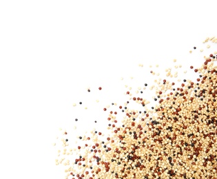 Mixed quinoa seeds and space for text on white background, top view