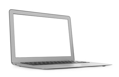 Photo of Modern laptop with blank screen isolated on white