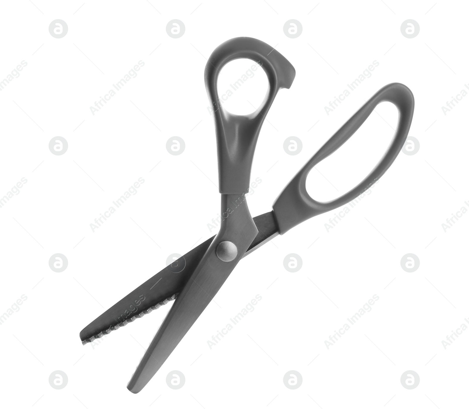 Photo of New pair of sewing scissors on white background