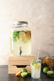 Glassware with natural lemonade on table