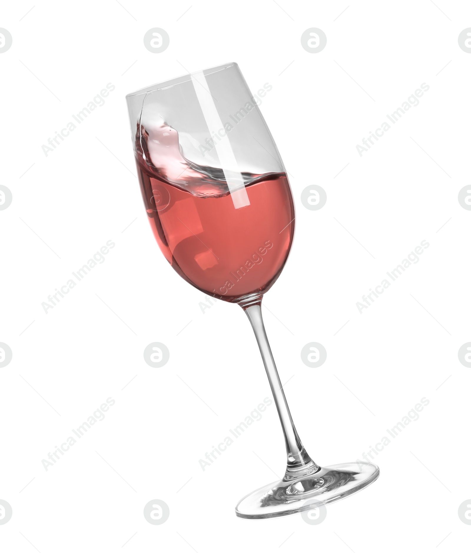 Photo of Glass with tasty dark rose wine isolated on white