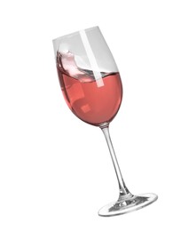 Glass with tasty dark rose wine isolated on white