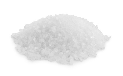 Photo of Heap of natural salt isolated on white