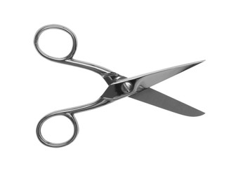 Photo of Sewing scissors isolated on white, top view