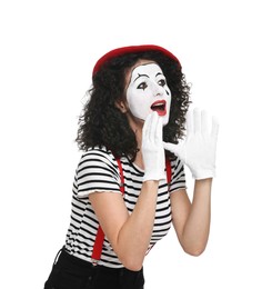 Funny mine with beret posing on white background