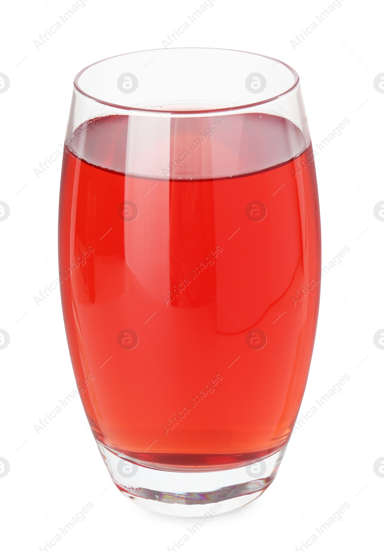 Photo of Refreshing pomegranate juice in glass isolated on white