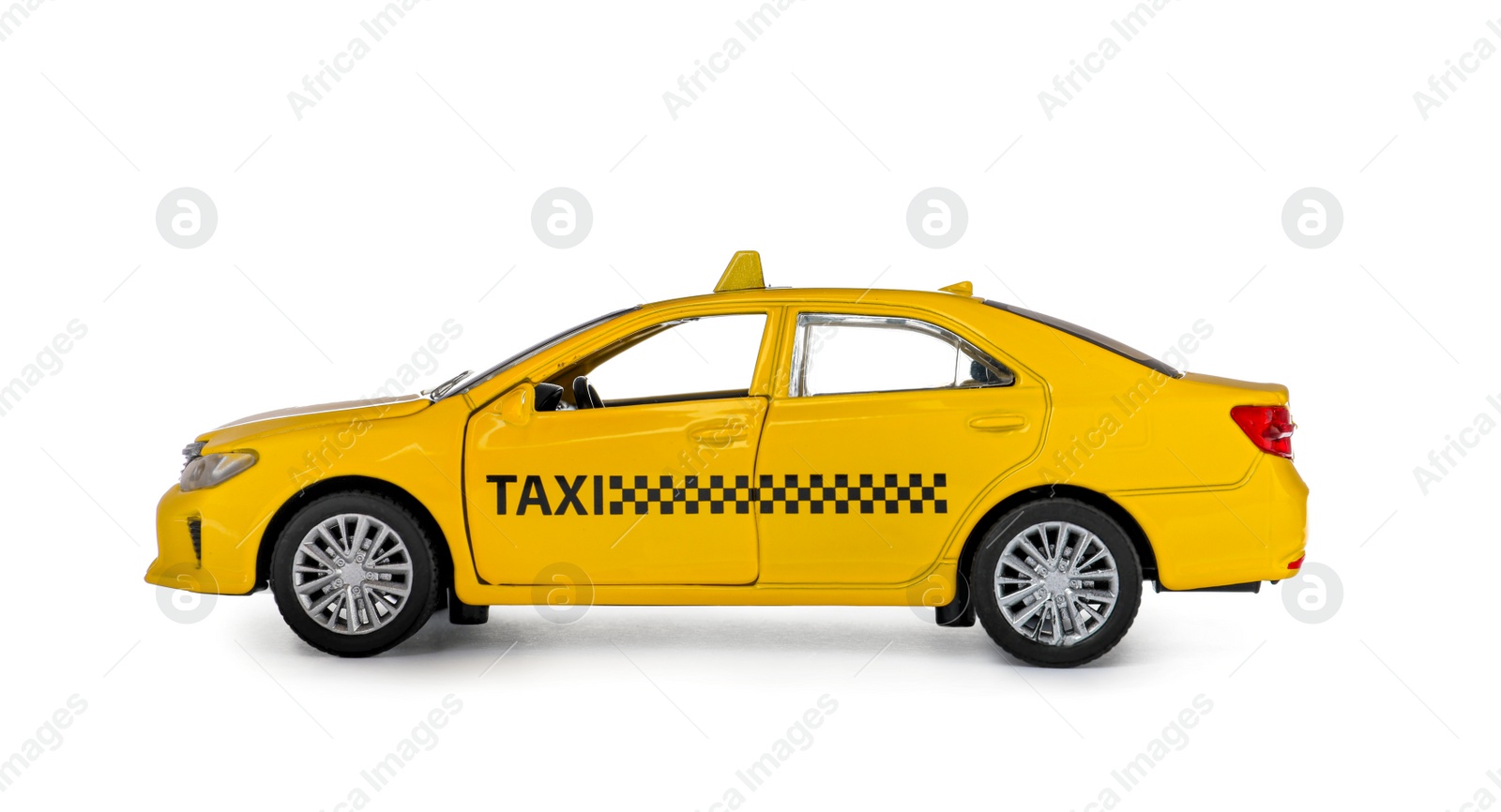 Photo of Yellow taxi car model isolated on white