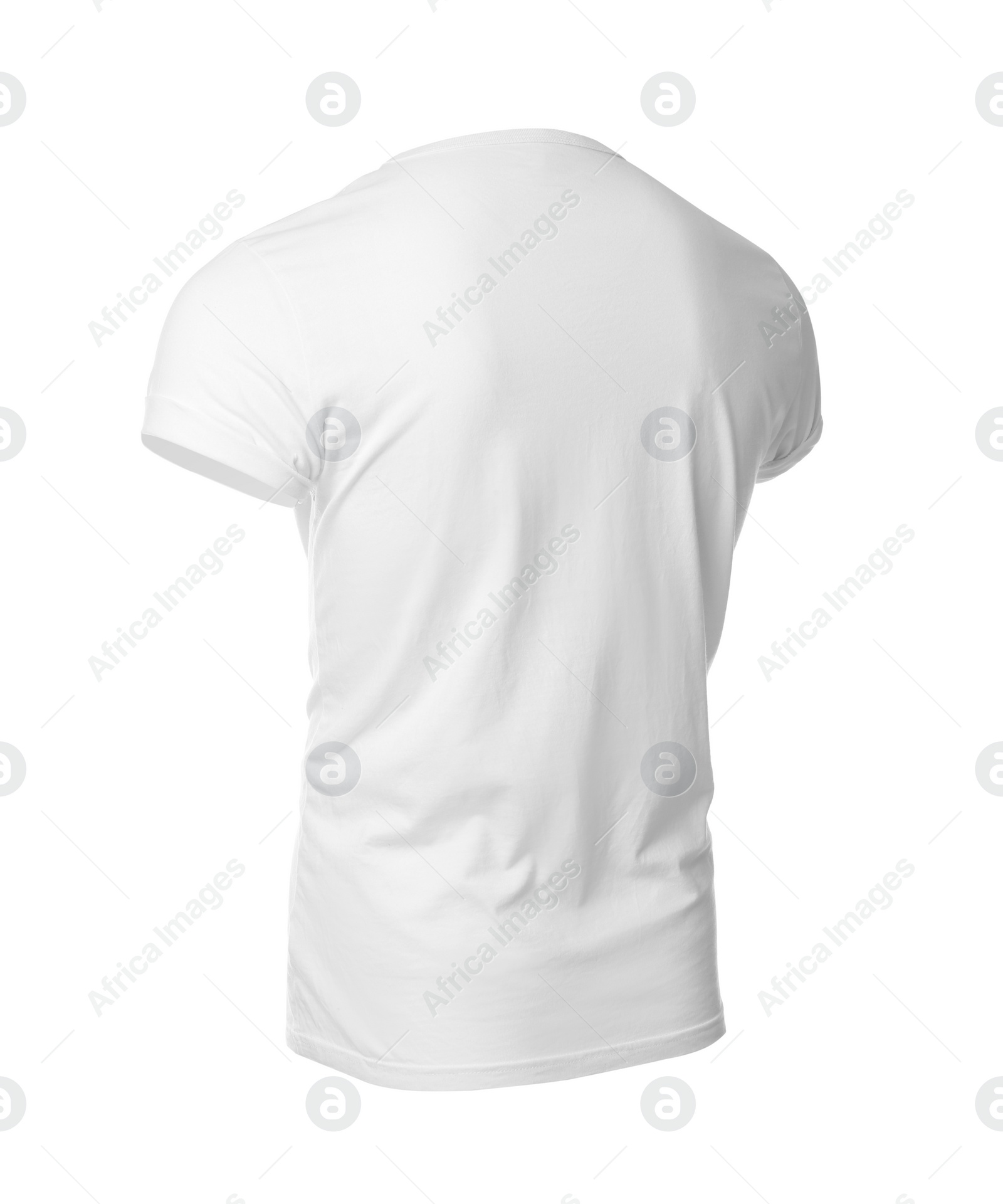 Photo of Stylish men's t-shirt isolated on white. Space for design