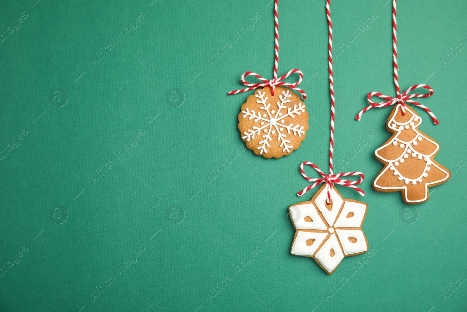 Photo of Tasty homemade Christmas cookies on color background