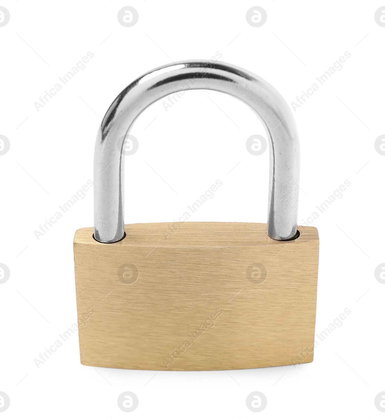 Photo of One new steel padlock isolated on white