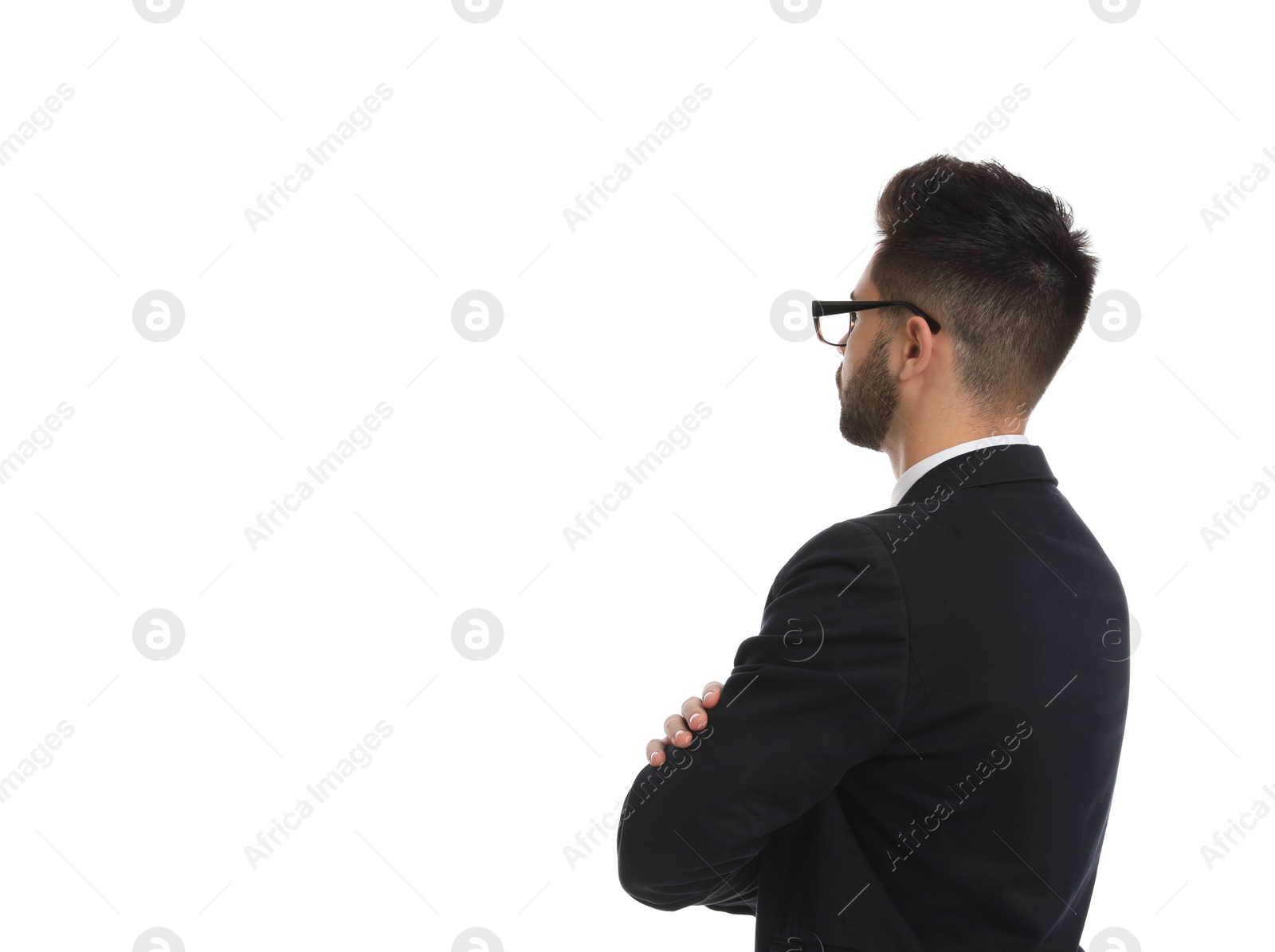 Photo of Young businessman in suit on white background