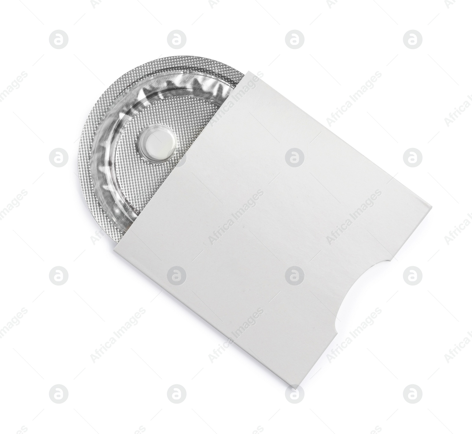 Photo of Emergency contraception pill isolated on white, top view