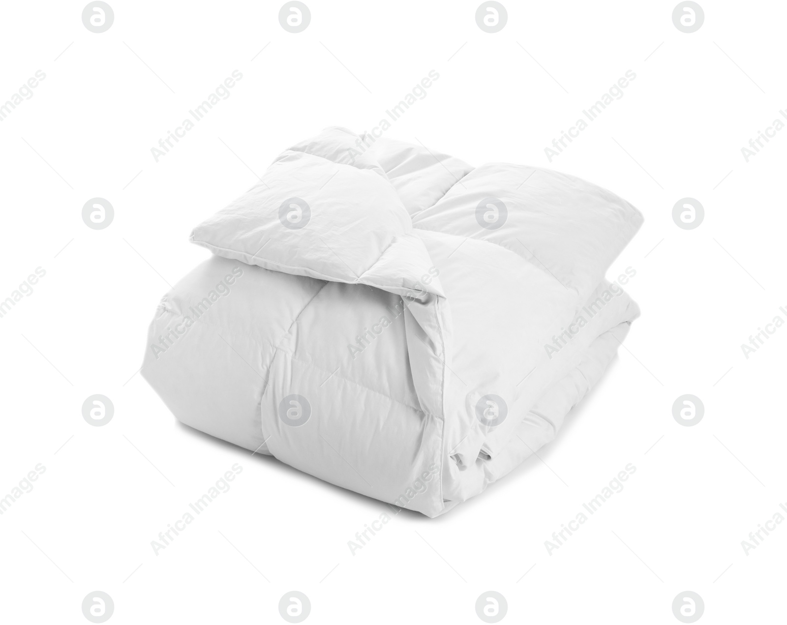 Photo of Folded soft blanket on white background. Textile for bedroom interior