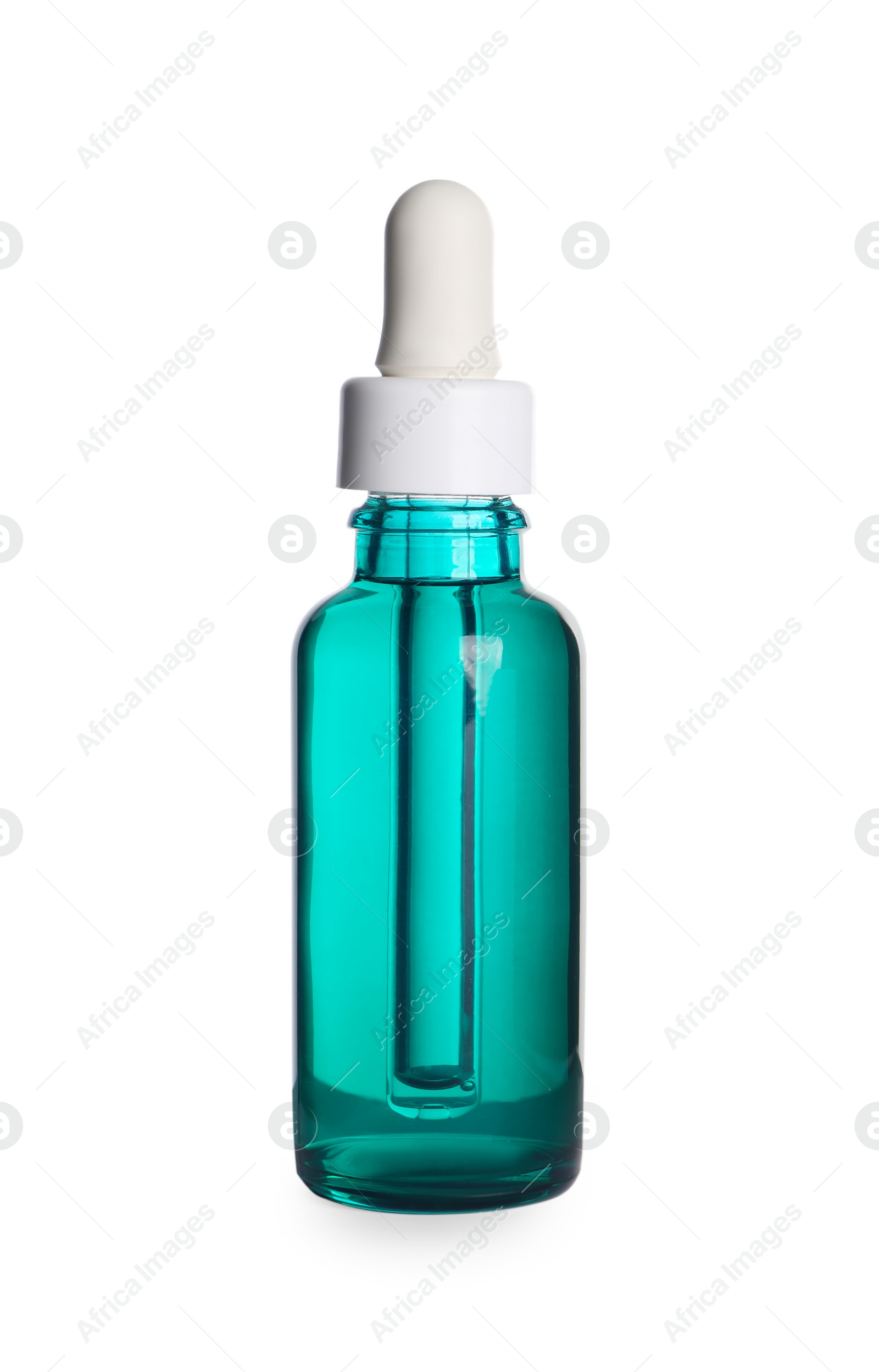 Photo of One bottle of cosmetic serum isolated on white