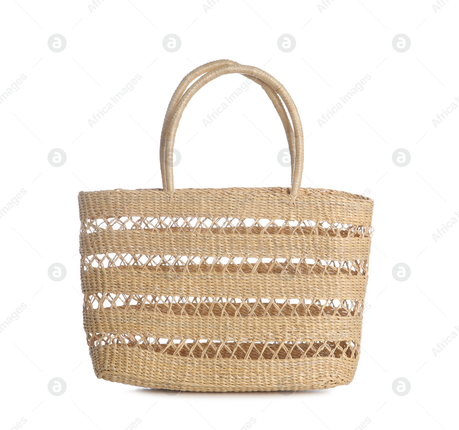 Photo of Wicker bag isolated on white. Beach accessory