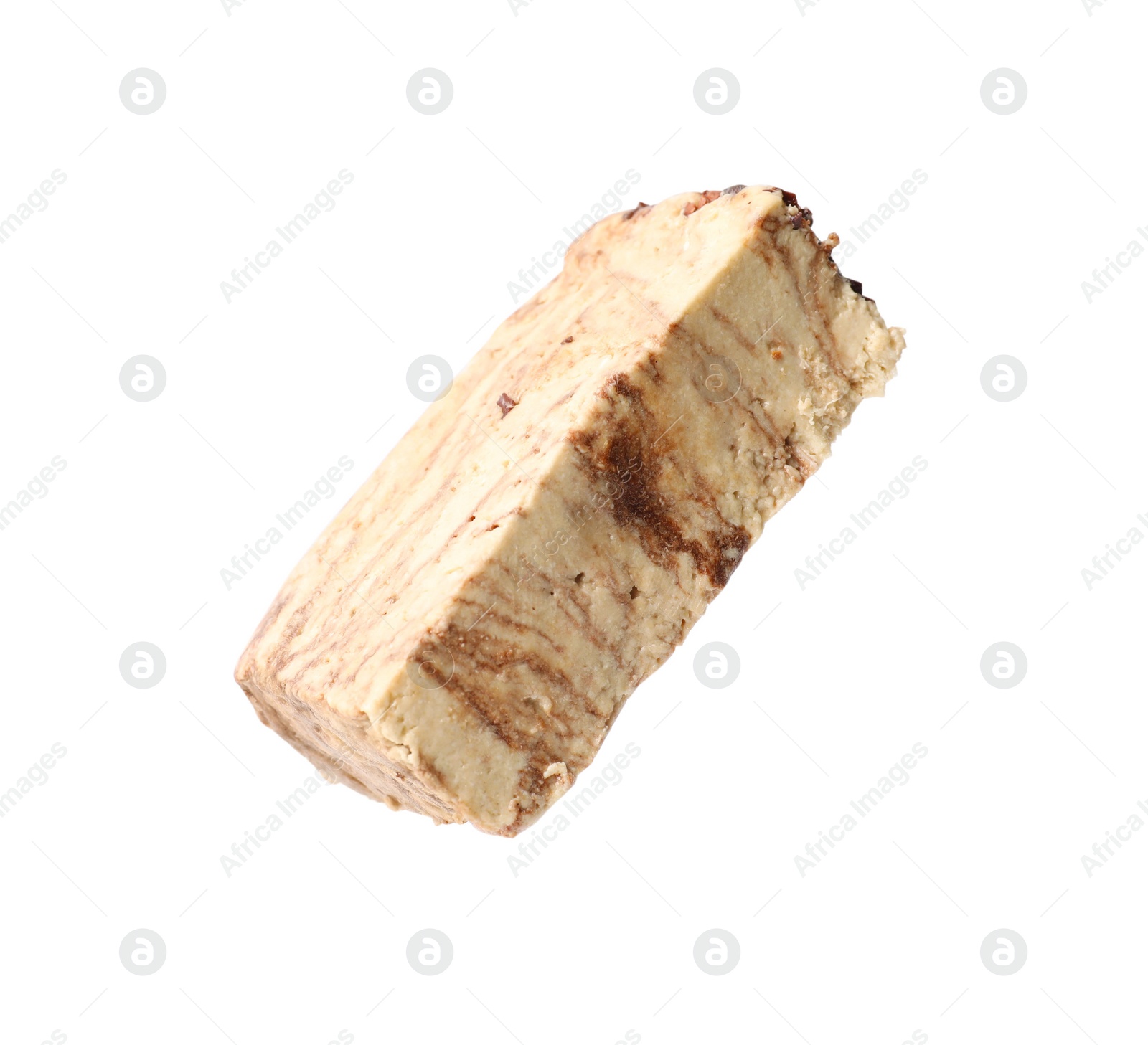 Photo of One piece of tasty chocolate halva isolated on white