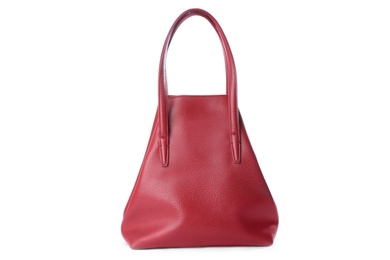Stylish red leather bag isolated on white