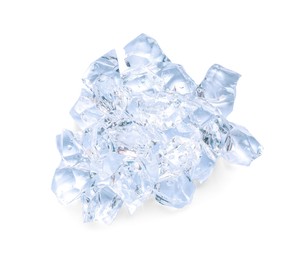 Photo of Heap of crushed ice on white background, top view