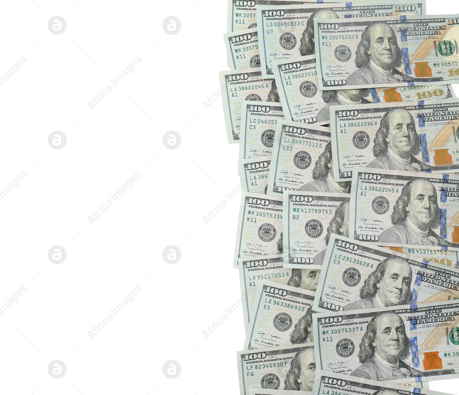 Photo of Dollar banknotes on white background, top view