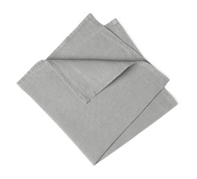 Photo of Grey fabric napkin on white background, top view