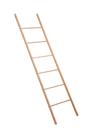 Photo of Modern wooden ladder isolated on white. Construction tool