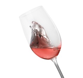 Glass of delicious rose wine isolated on white