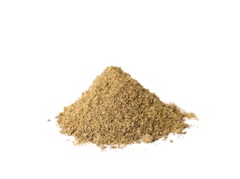 Heap of ground black pepper on white background. Aromatic spice