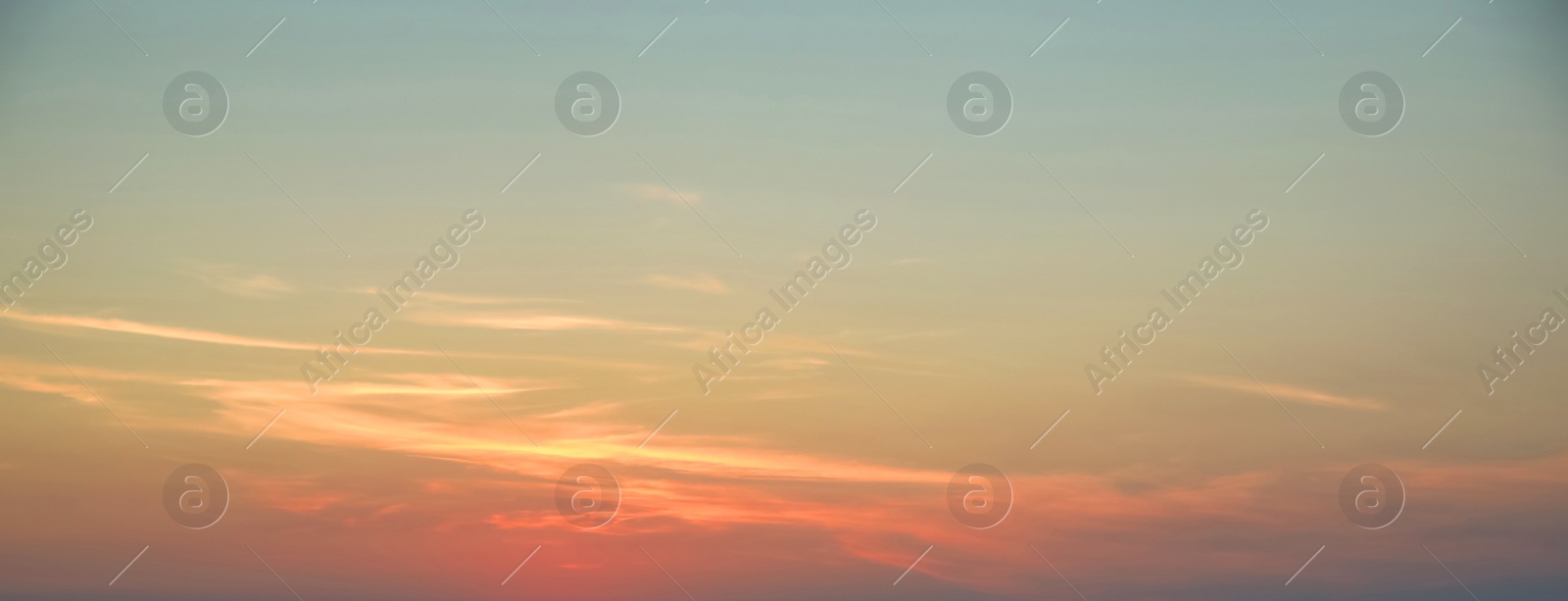 Image of Beautiful sky with sun at sunset. Banner design