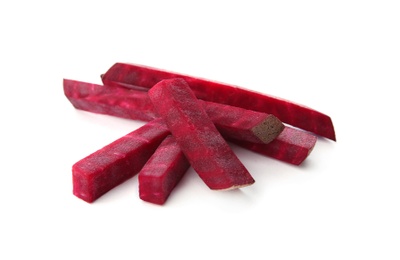 Cut fresh red beet on white background