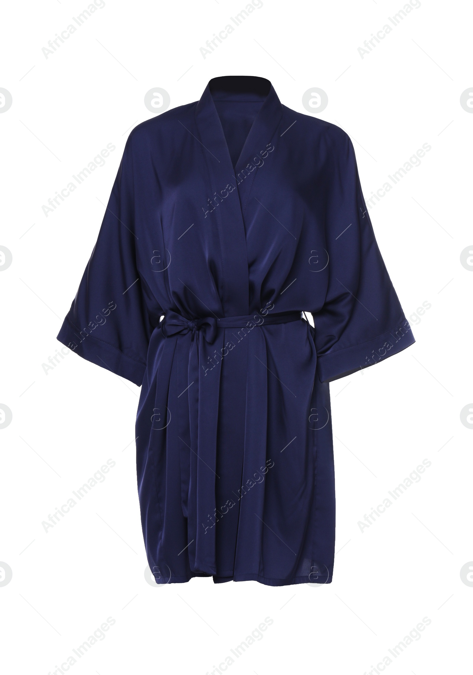 Image of Dark blue silk bathrobe isolated on white