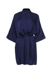 Dark blue silk bathrobe isolated on white