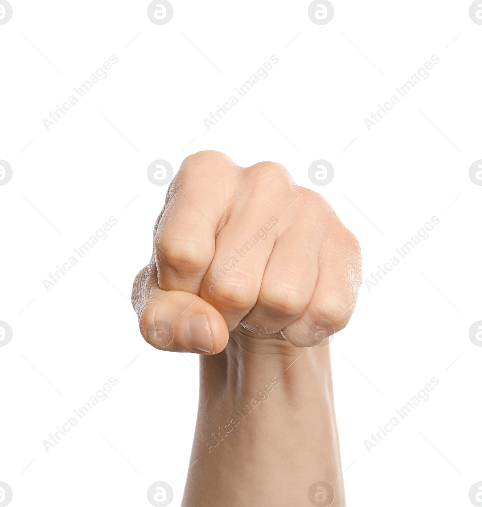 Photo of Man showing word yes on white background, closeup. Sign language