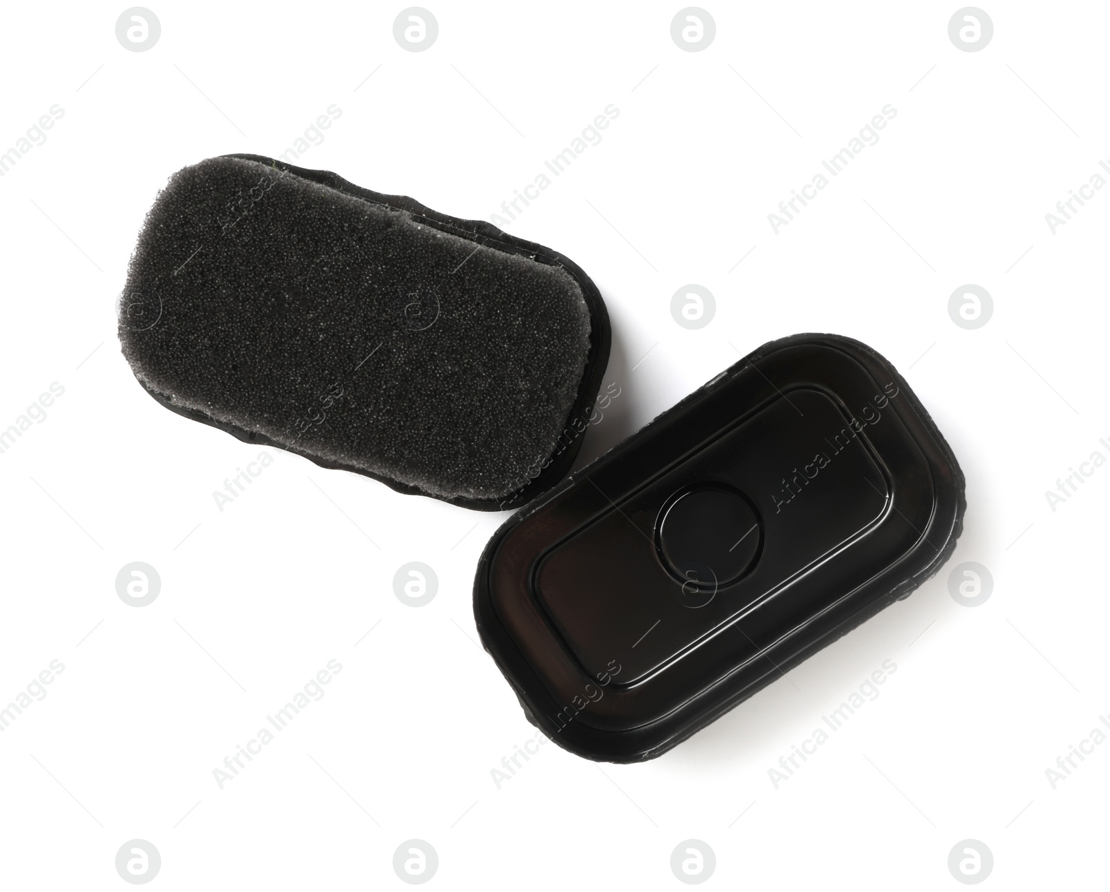 Photo of Shoe sponge isolated on white, top view. Footwear care item