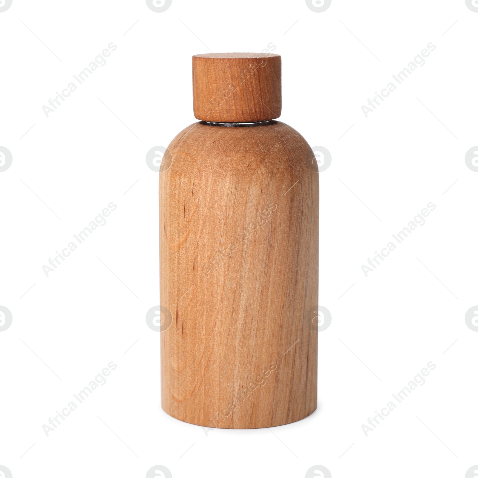 Photo of New stylish wooden bottle isolated on white