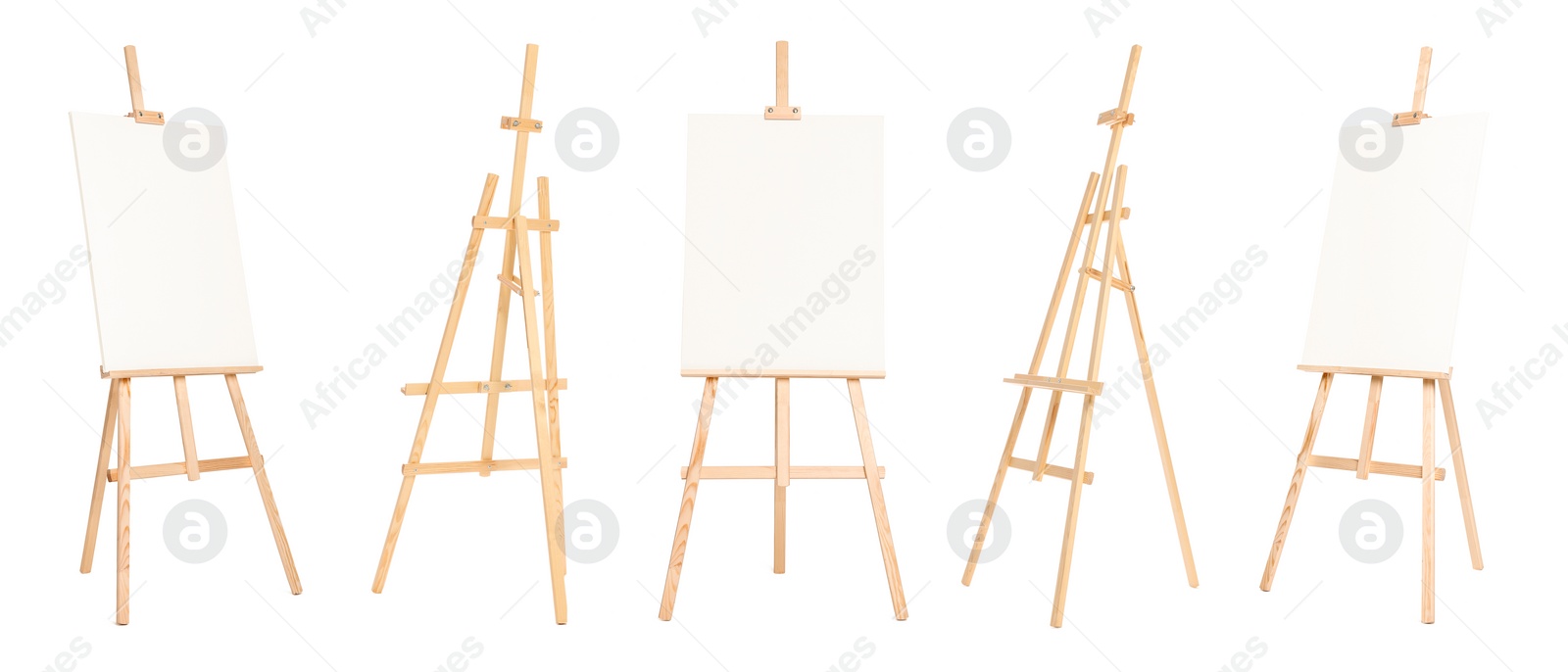 Image of Wooden easel isolated on white, different sides