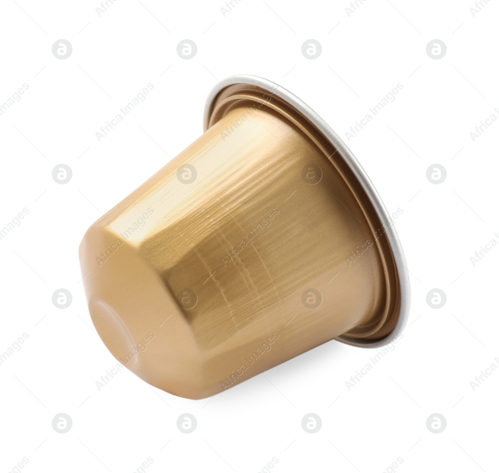 Photo of One plastic coffee capsule isolated on white