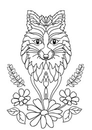 Illustration of Wolf and flowers on white background, illustration. Coloring page 