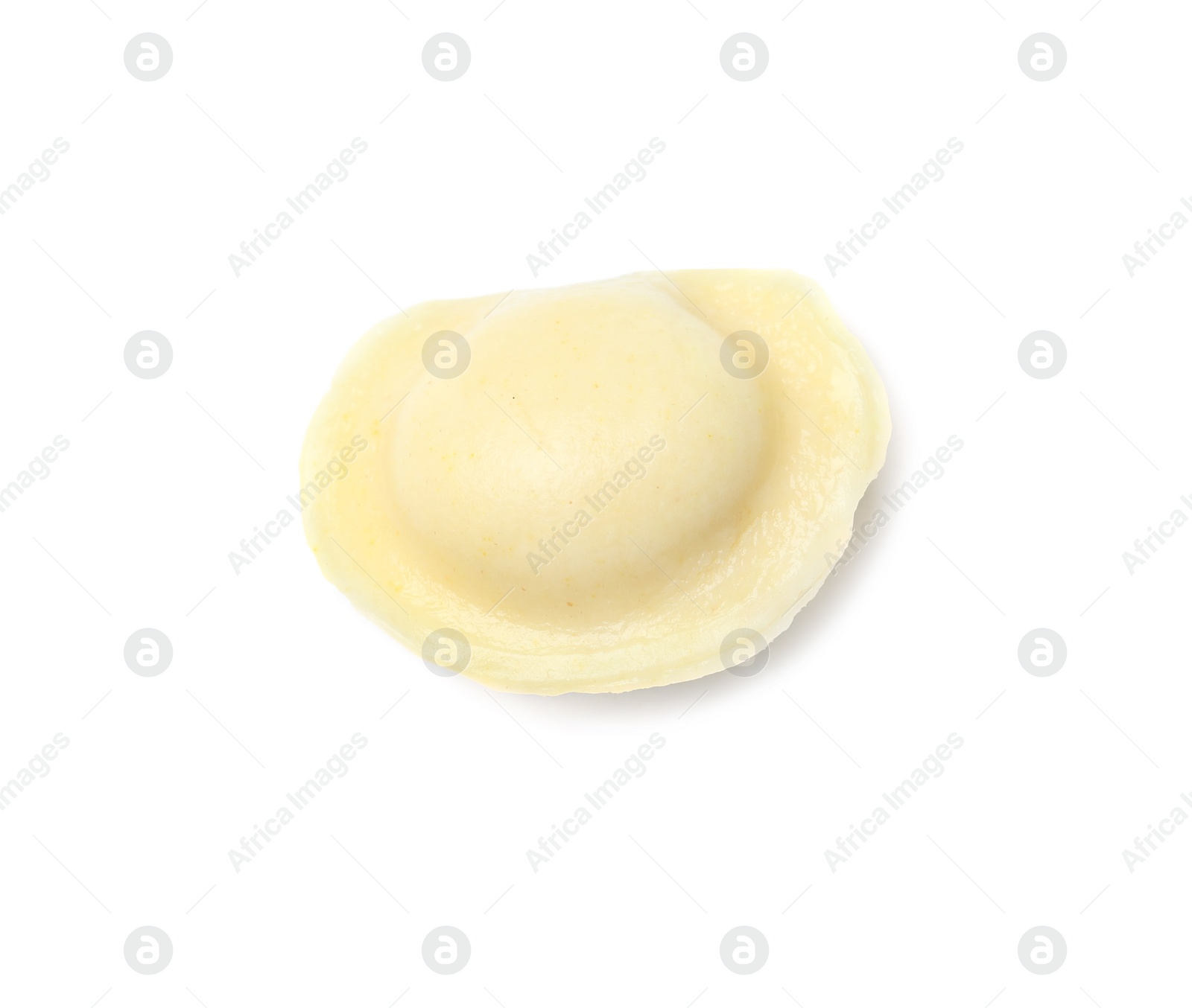 Photo of Boiled dumpling on white background, top view