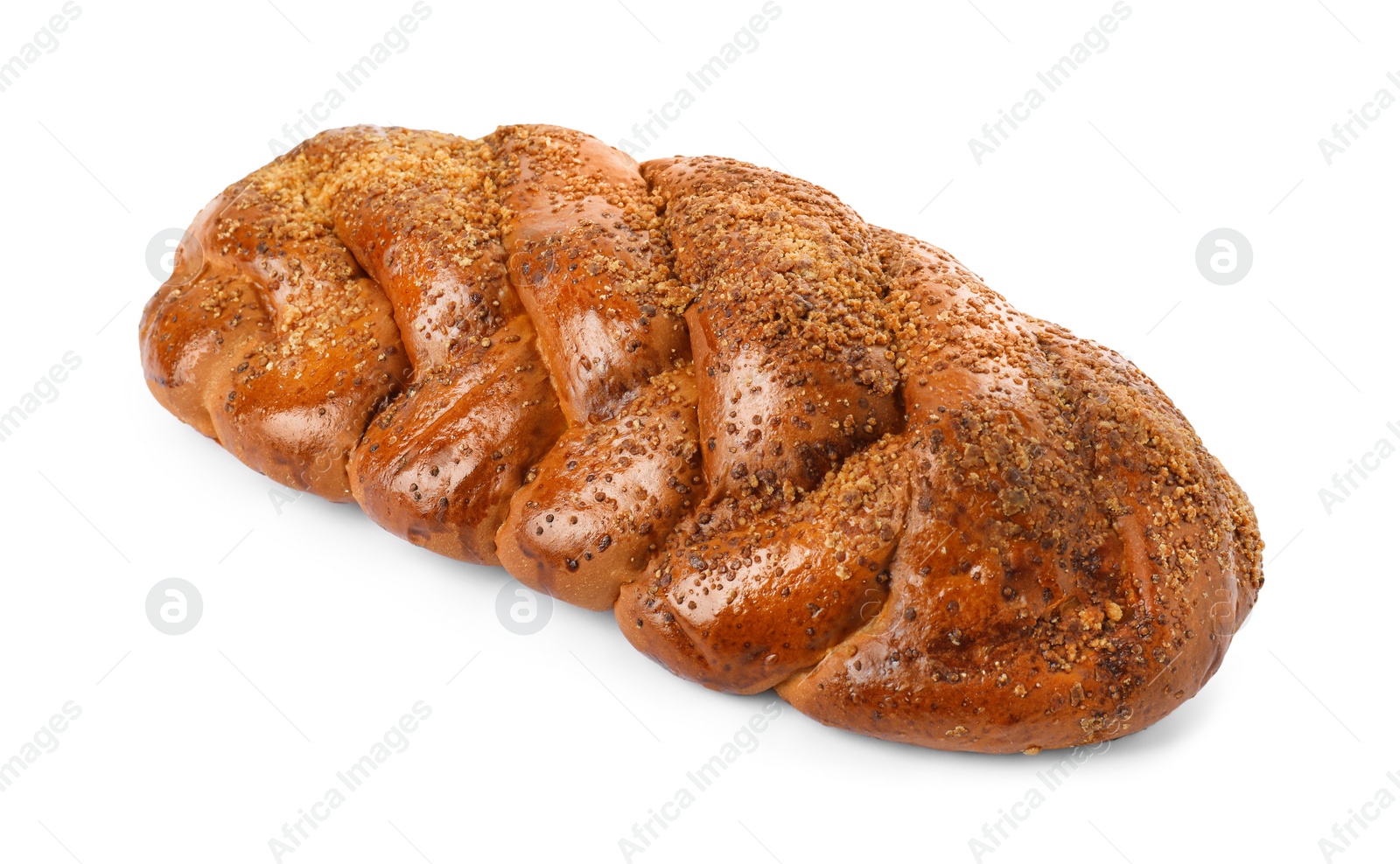 Photo of Tasty braided bread isolated on white. Fresh pastry