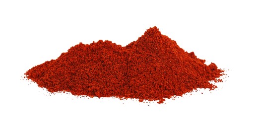 Photo of Heap of aromatic paprika powder isolated on white