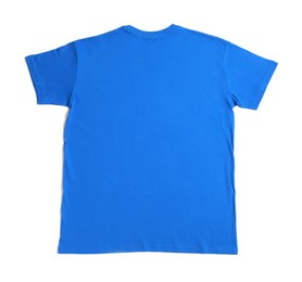 Photo of Blue t-shirt isolated on white, top view. Mockup for design
