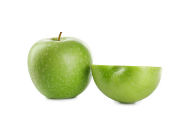 Photo of Fresh juicy green apples isolated on white