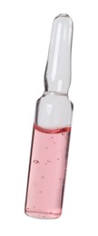 Photo of Glass ampoule with pharmaceutical product on white background
