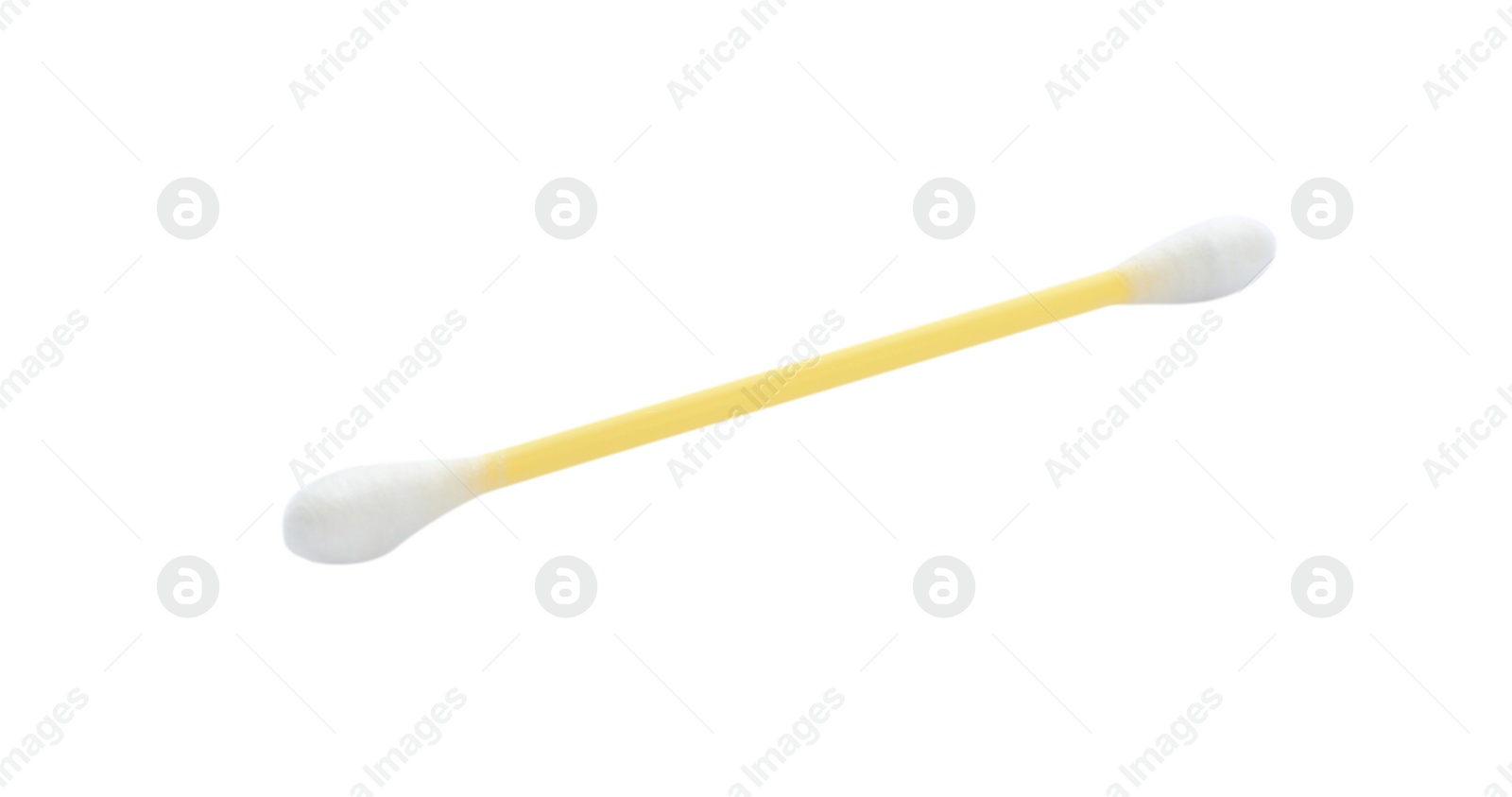 Photo of Yellow plastic cotton swab on white background