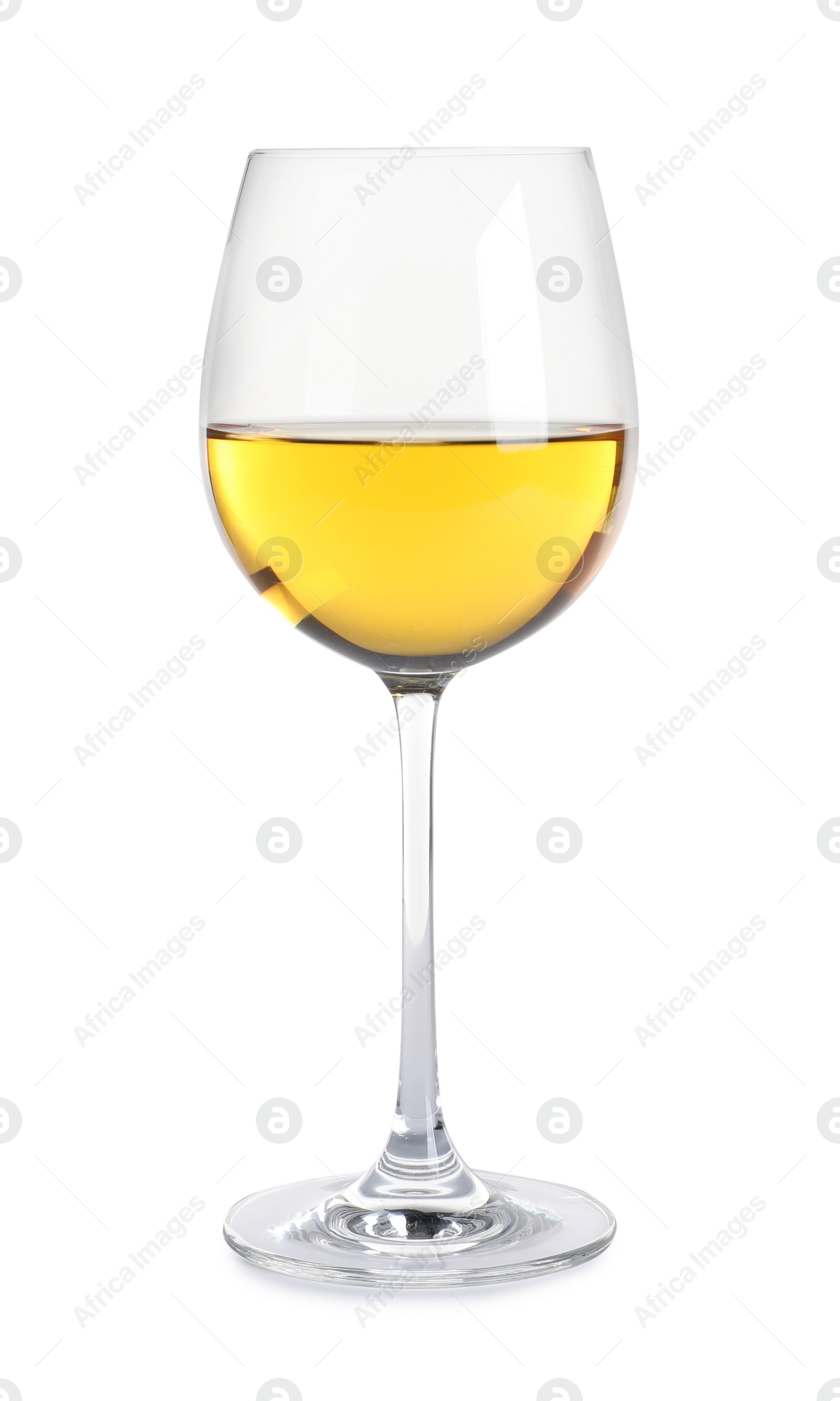 Photo of Glass of delicious expensive wine on white background