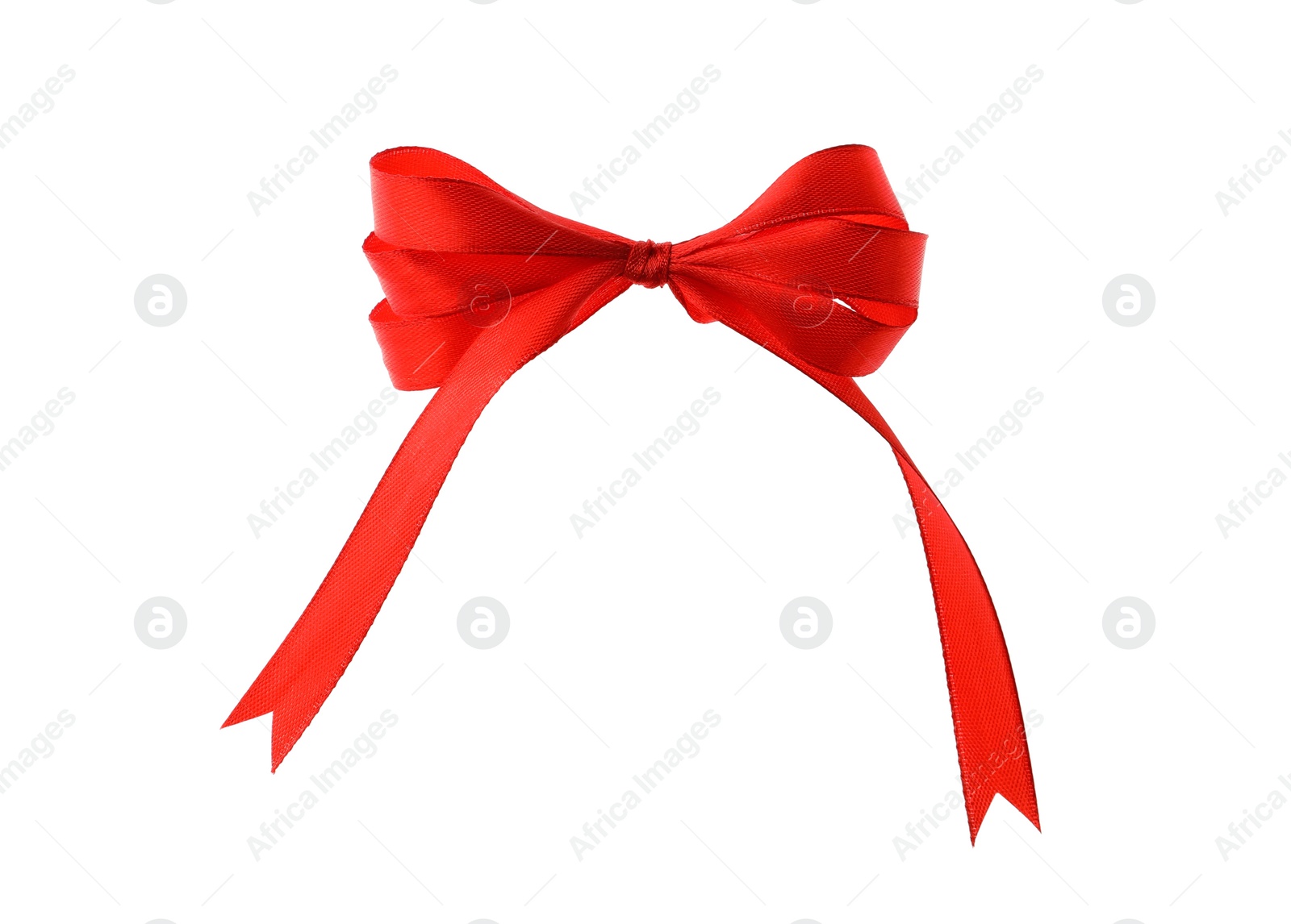 Photo of Red ribbon bow isolated on white. Festive decoration